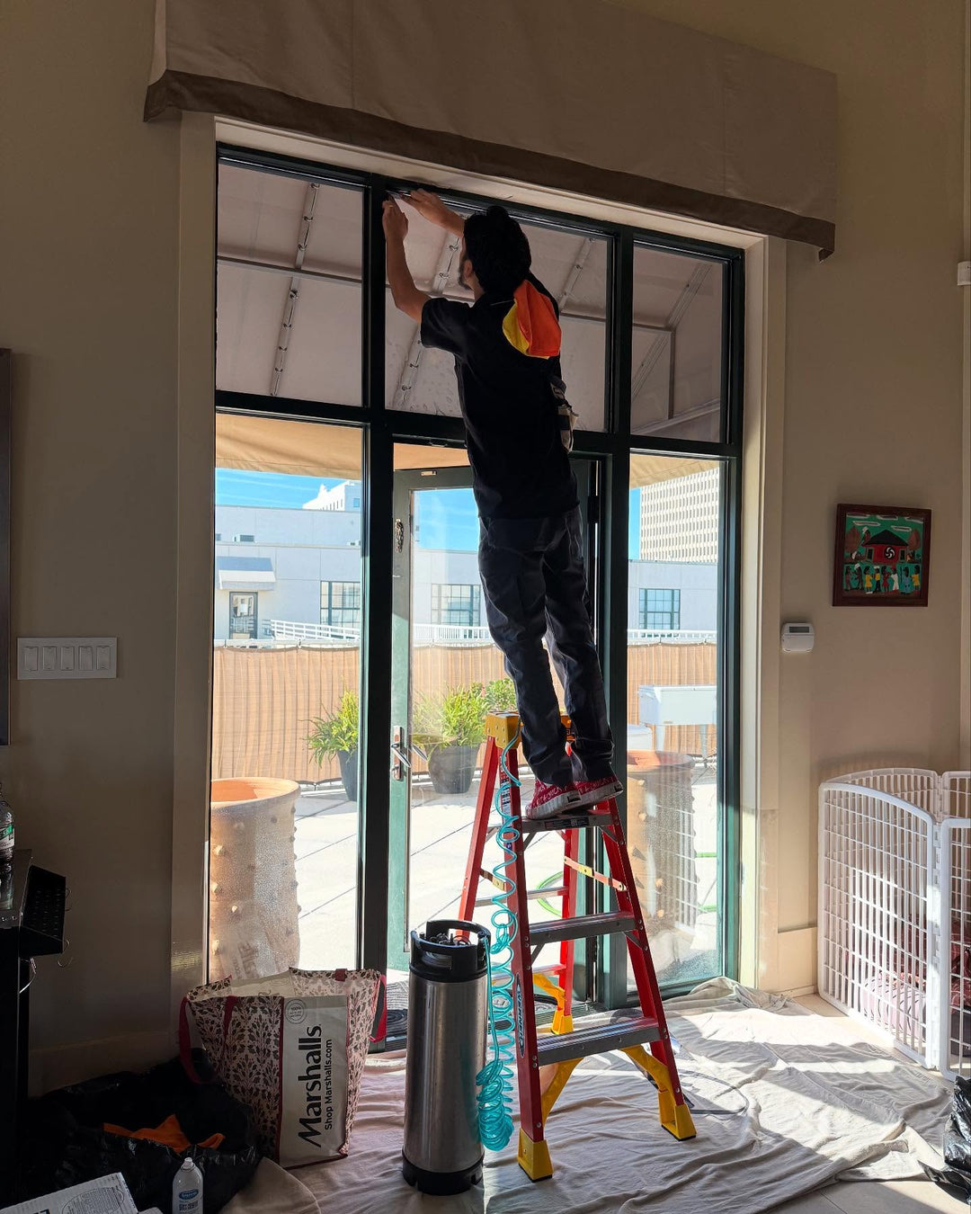 window film application at a business 